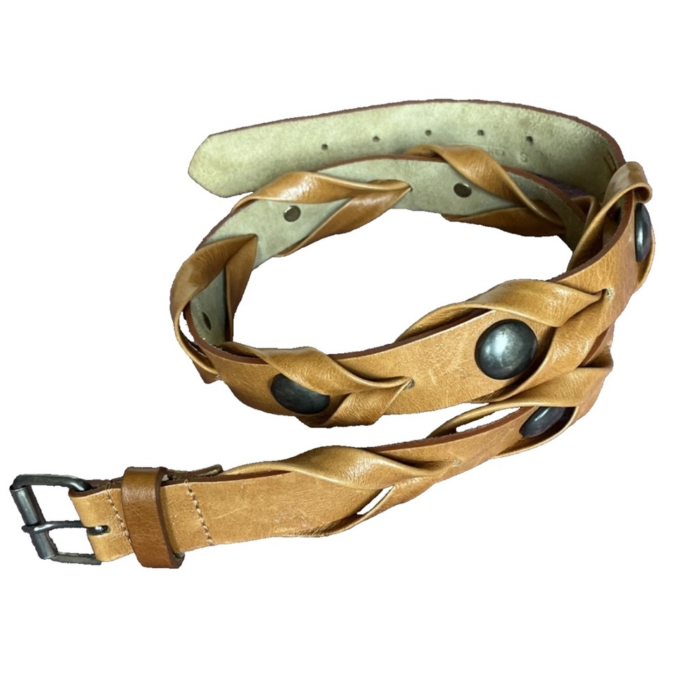The Argentinian Braided Belt Polished Leather Medallions Women Size 32 Rich Tan